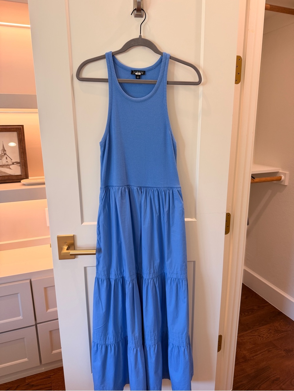 J. Crew Cornflower Blue Ribbed Tank Tiered Maxi Dress